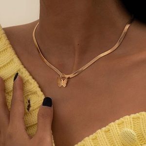 Butterfly Pendant Flat Snake Necklace